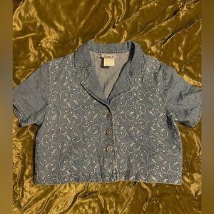 Vintage cropped denim blouse with embroidery